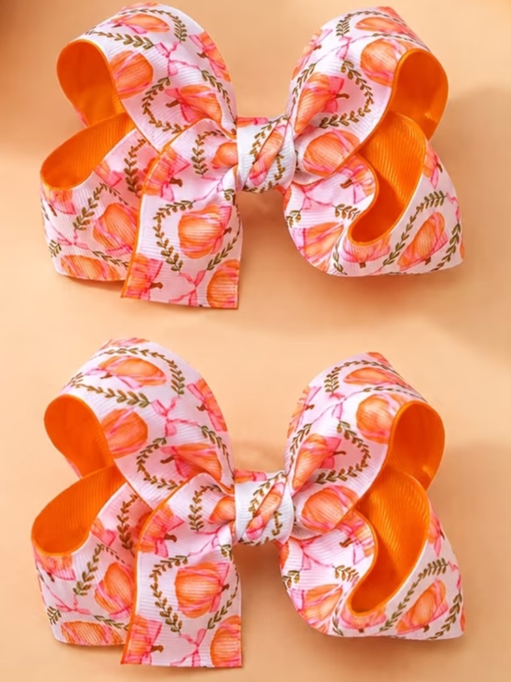 Layered Fall Pumpkin Bow On Alligator Clip 4.5” Large Hair Bow Y2K Tik Tok
